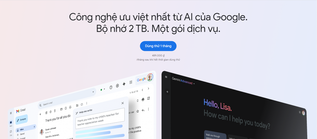 Có sẵn 2TB bộ nhớ lưu trữ Google One AI Premium