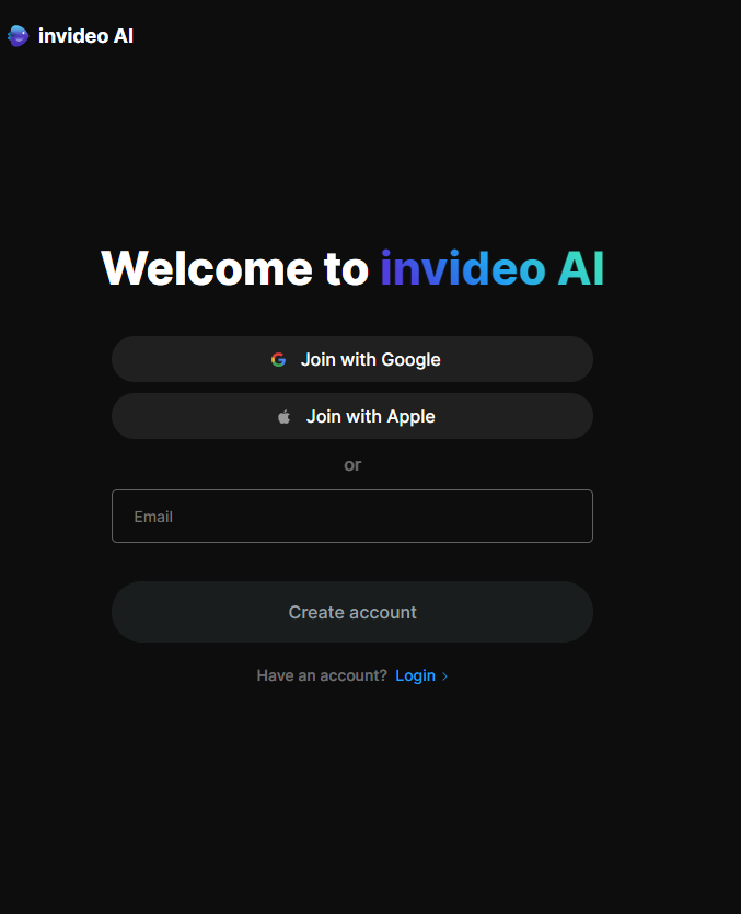 Đăng ký tài khoản invideo AI