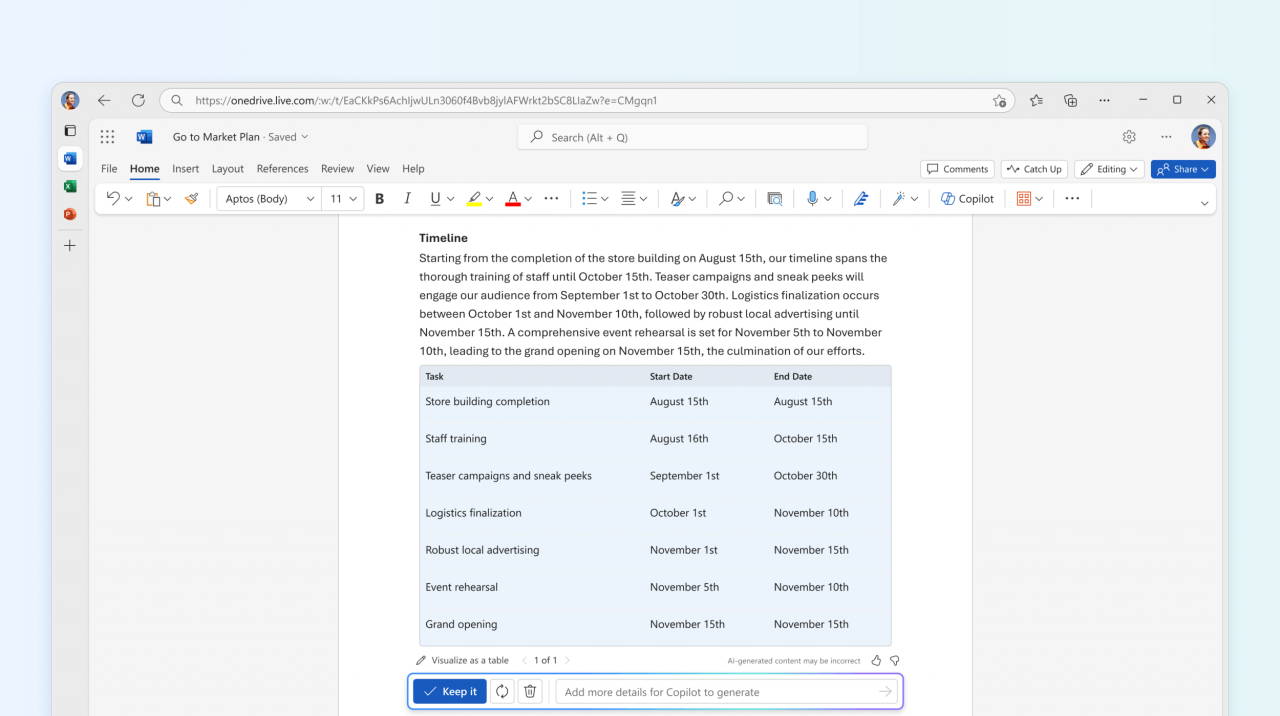 Rewrite text trong word với copilot pro