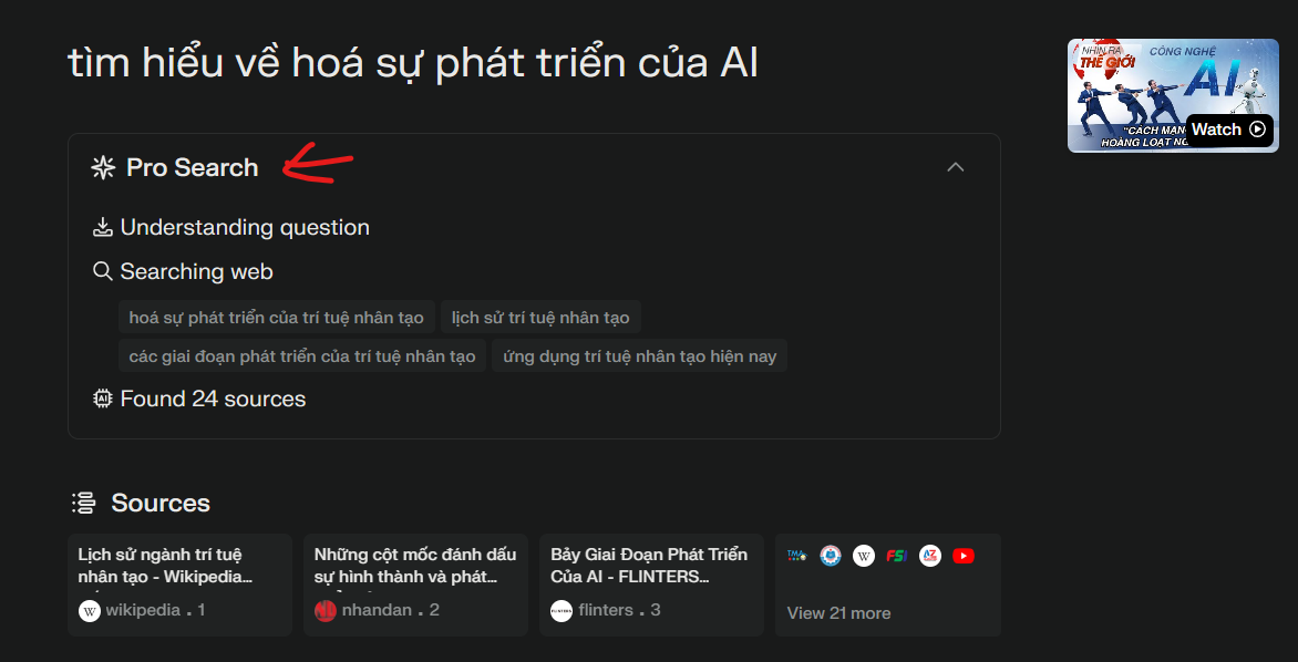 Tính năng Pro Search Perplexity